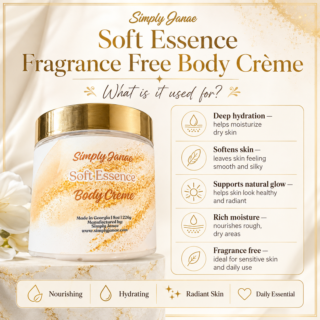 Soft Essence Fragrance Free Body Creme | 8oz